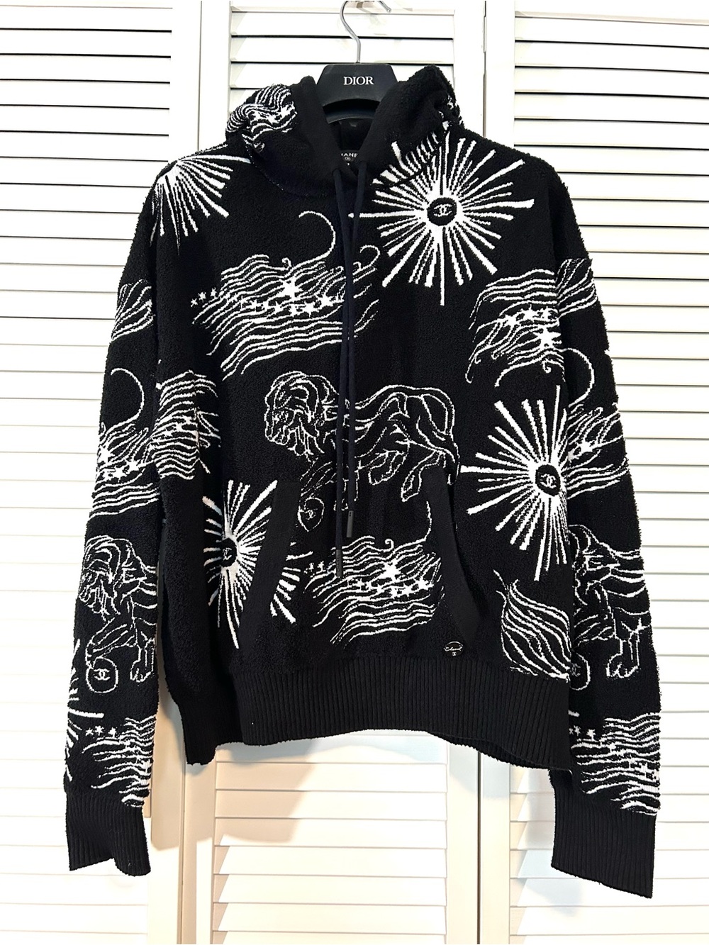 CHANEL  Black and White Graphic Hooded Sweater